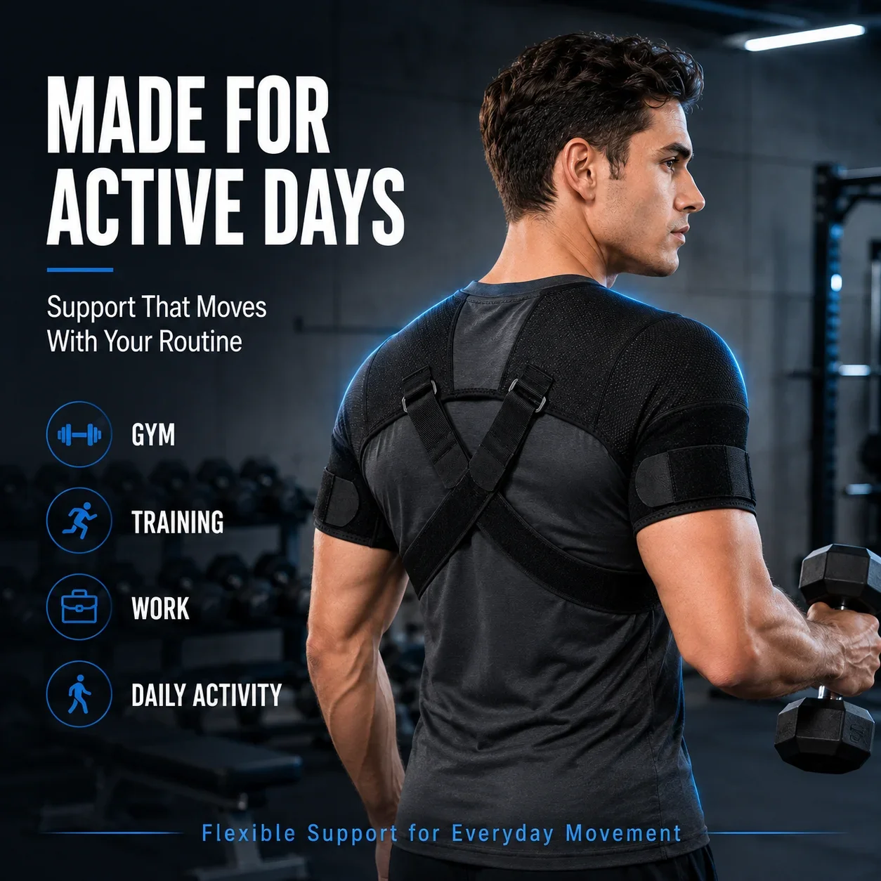 Adjustable Double Shoulder Support Brace Cross Strap Posture Corrector Breathable Back Support for Men Women Training Daily Wear view 5