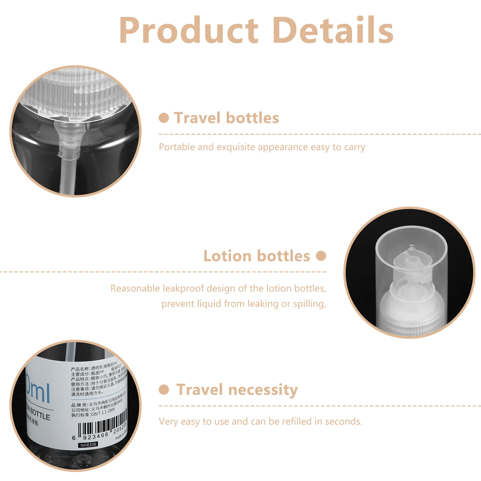 

Squeeze Bottle Practical Use Pump Travel Bottles with Empty Dispenser Pet for Cosmetics Cream