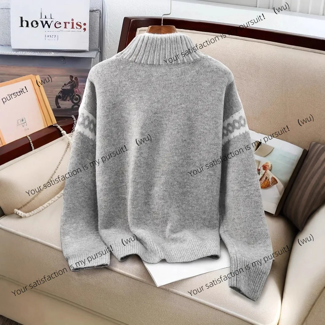ZOCI-Europa, Amerika, Herbst, Winter Damenbekleidung Rollkragenpullover Design Sinn Muster Kontrastfarbe lockerer Pullover Pullover