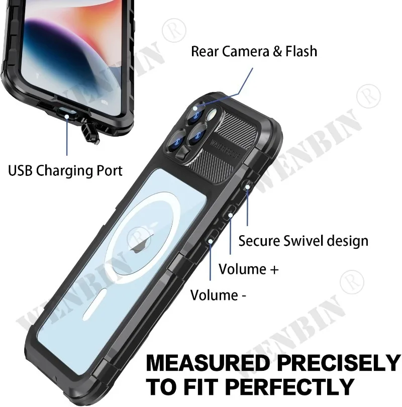 Luxury Metal Waterproof For iPhone 15 Pro Max Plus With Built-in Screen Protector Rugged Full Body Military Dropproof Cover