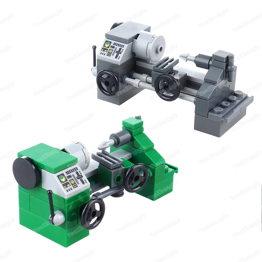 Torno en miniatura, bloques de construcción, figuras MOC, maquinaria de procesamiento, modelo artesanal, equipo de producción, conjunto de herramientas, escena, regalo, juguete DIY para niño