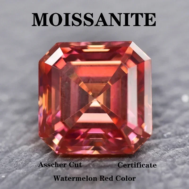 

Asscher Cut Moissanite Stone Watermelon Red Extremely Shiny Artificial Gemstone DIY Ring Necklace Earring Main Materials