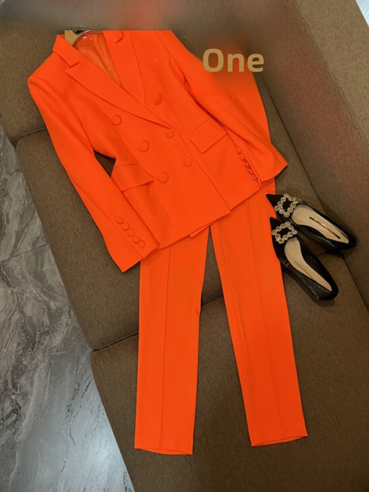 

Faionable двубортный приталенный костюм миди и брюки, комплект осень-зима, Новое поступление, костюм из двух предметов с V-Ne, длинный свек на пуговицах