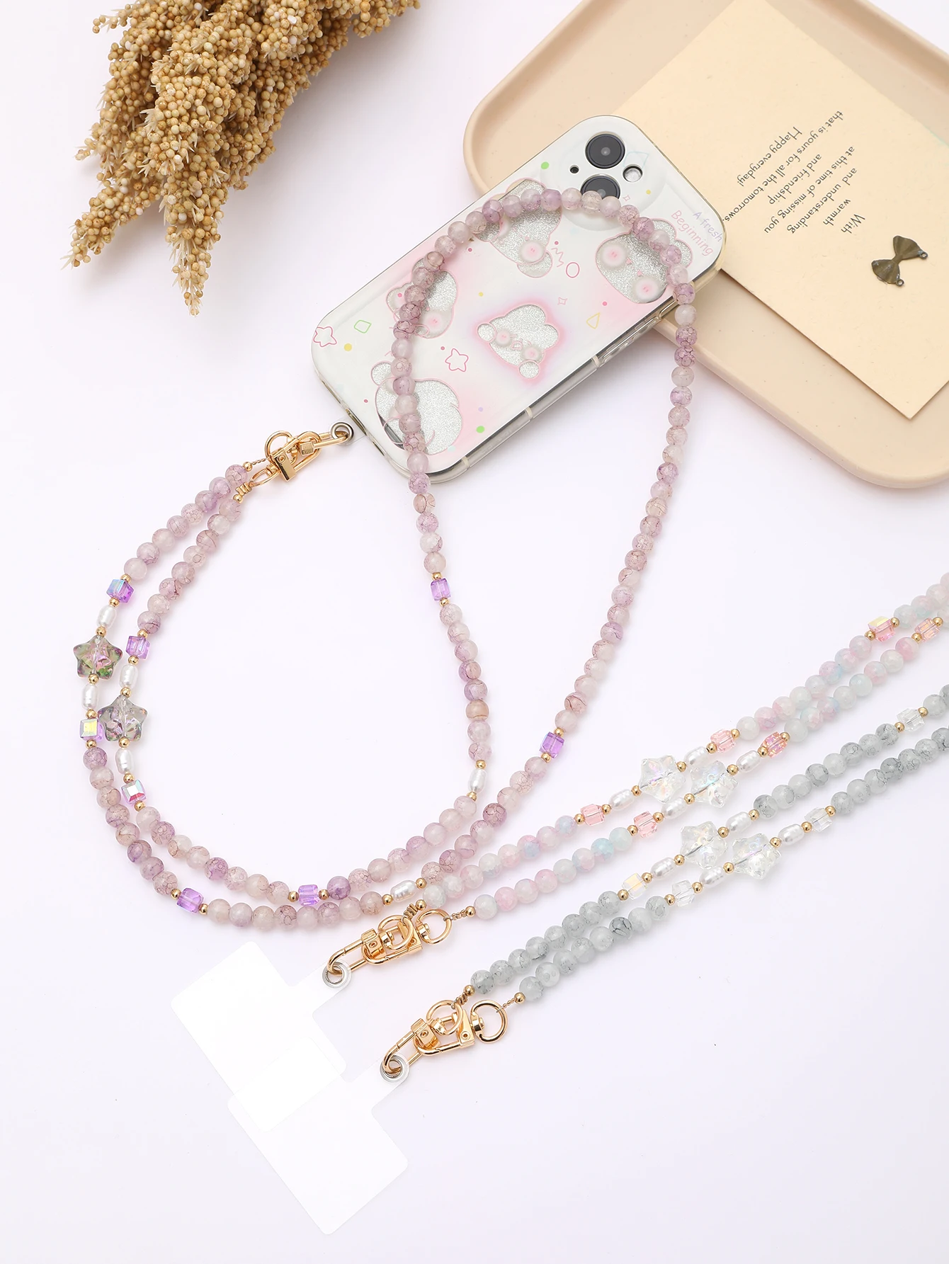 

New Imitation Natural Stone Bead Crossbody Chain With Colorful Five Pointed Star Mobile Phone Hanging Rope And Anti Drop Chain