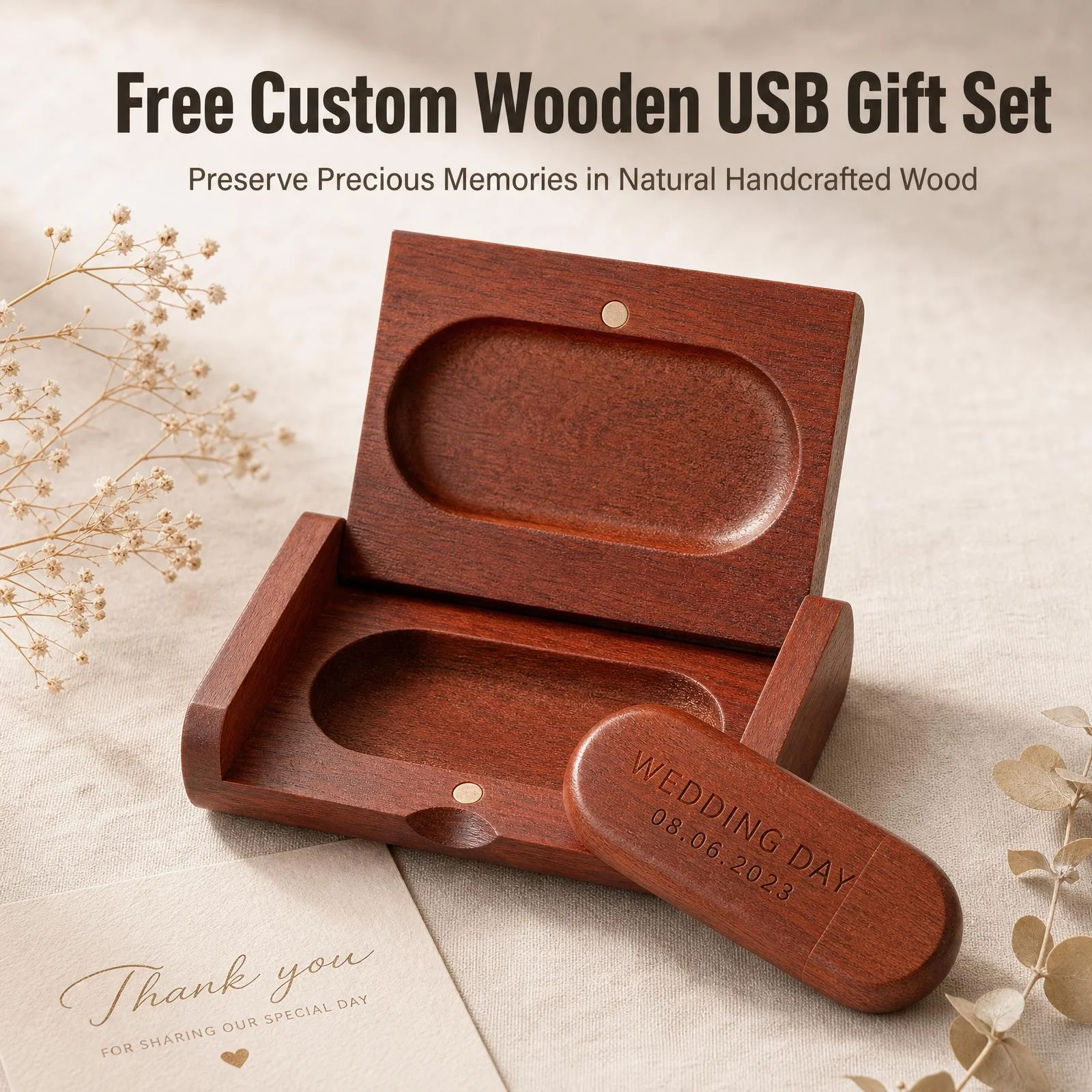 JASTER Free Custom Logo USB 3.0 Flash Drive High Speed Wooden Box Pen Drive Pen Drive Personalized Customization Memory Stick