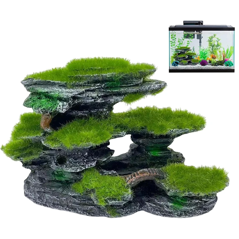 【M】Großer Tauch-Aquariumstein mit Moosbedeckung und Bergansicht, Versteck für Aquarien, Aquariumdekorationen