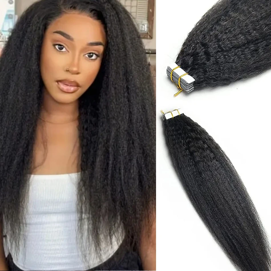 Ekstensi Rambut Manusia Deep Wave, Rambut Keriting Bergelombang Hitam Alami, Ekstensi Rambut Tempel Double Drawn, 100% Rambut Manusia Virgin