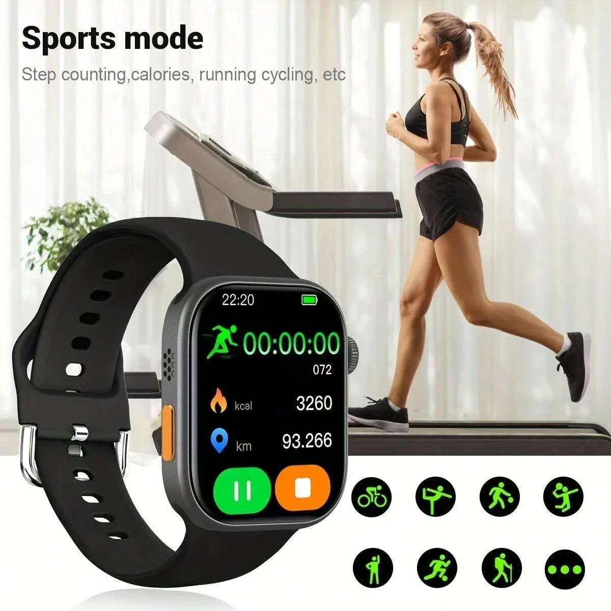 Relógio inteligente com tela HD de 2,02 polegadas, chamadas sem fio, papéis de parede personalizados, compatível com Android/iOS. Fitness, alertas, controle de música.