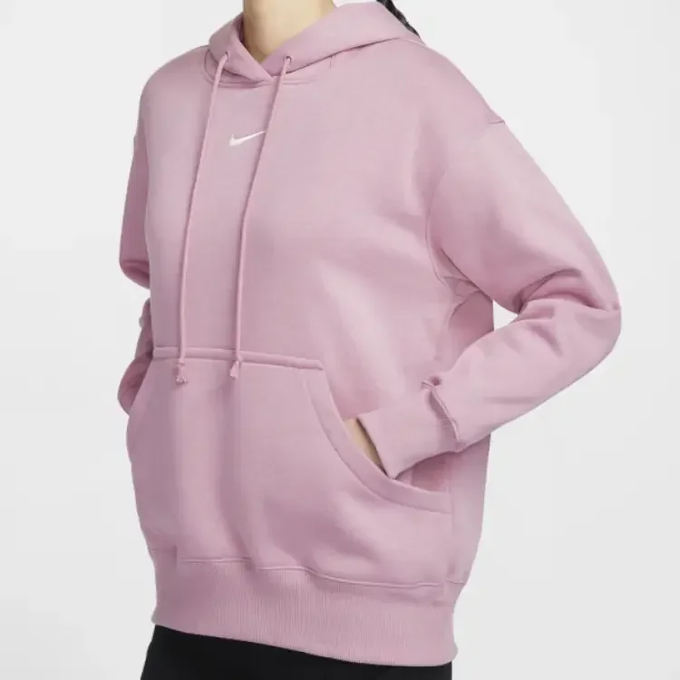 Nike Sportswear Phoenix Fleece Pullover Soft and Skin-Friendly Women Pink Hooded Sweatshirt Long Sleeves DQ5861-699