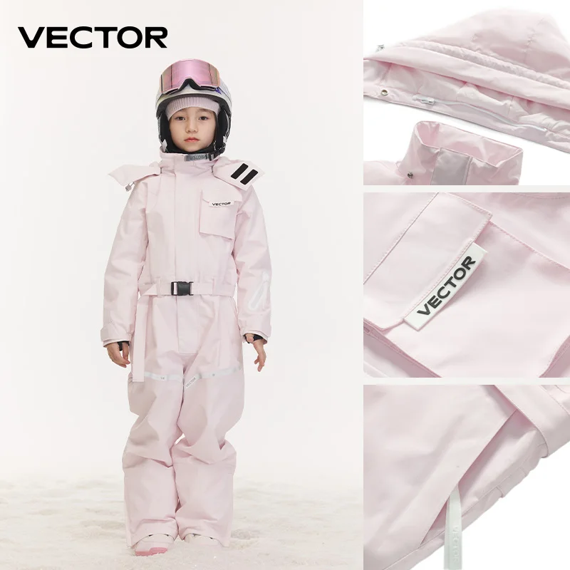Kids Hooded Ski Jumpsuit – Thick Waterproof Winter Snowsuit Warm One-Piece Snowboard Overall