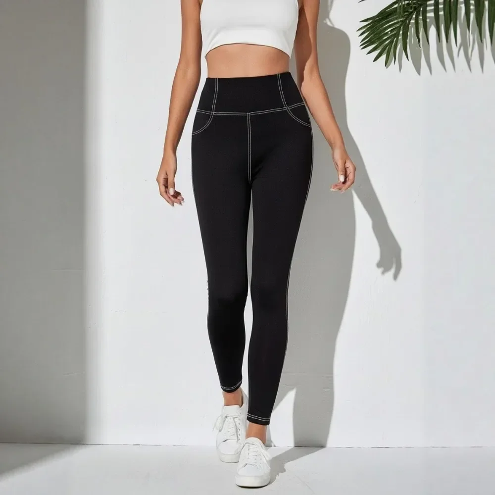 Women Fleece-Lined Leggings High Elastic Slim Fit Peach Butt Autumn Winter Casual Office Work Resort Wear Solid Color