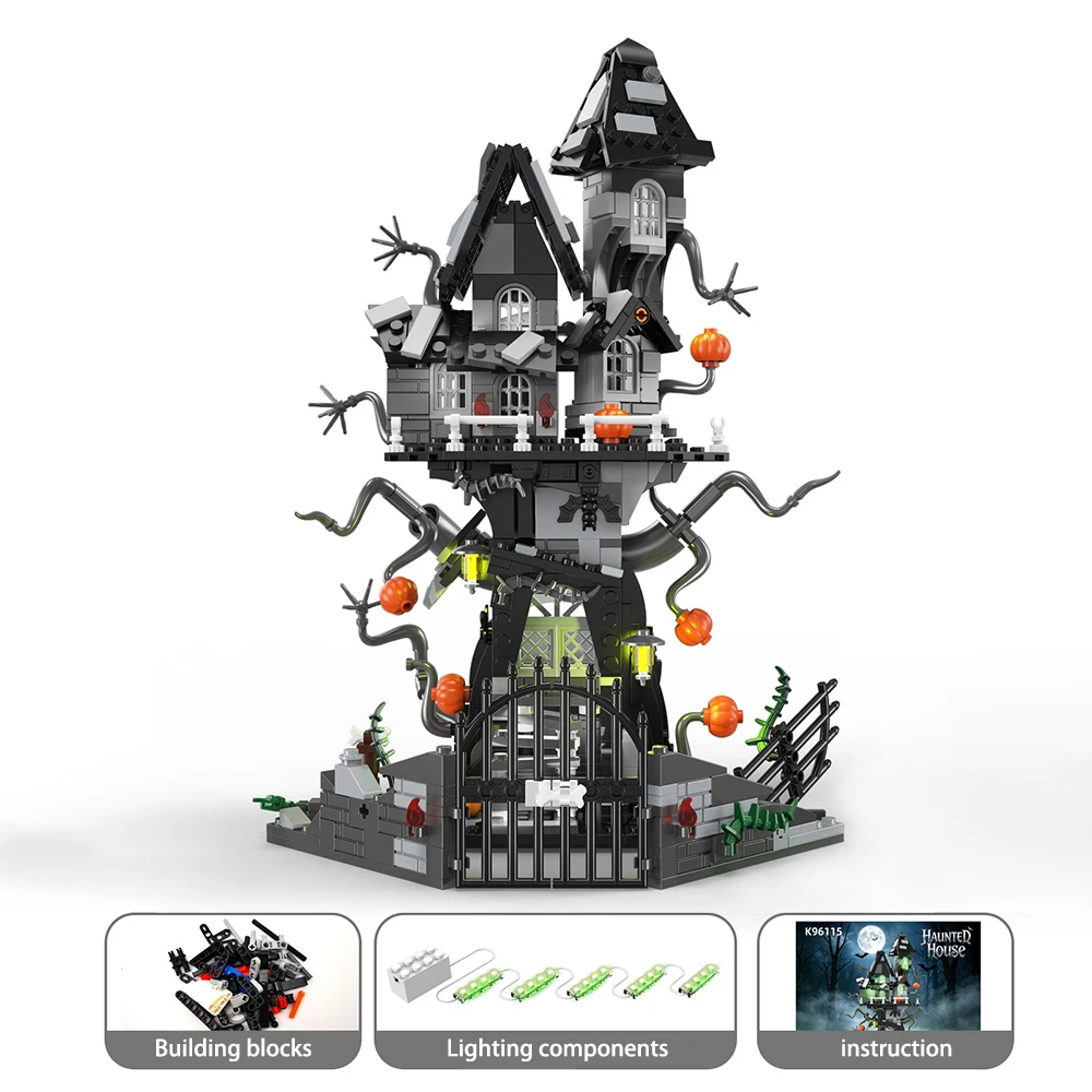 Halloween Display Decor LED Haunted Ghost House Building Blocks Toy–Relaxing DIY Building Hobby,Adult Collectible Holiday Gift