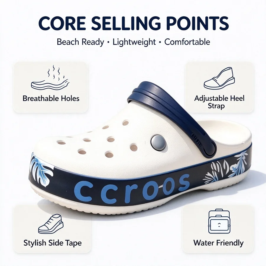 Crocs Caloban New Side Strips Wear Beach Shoes Men's Couples Baotou Flat Bottom Home EVA Casual Sandals