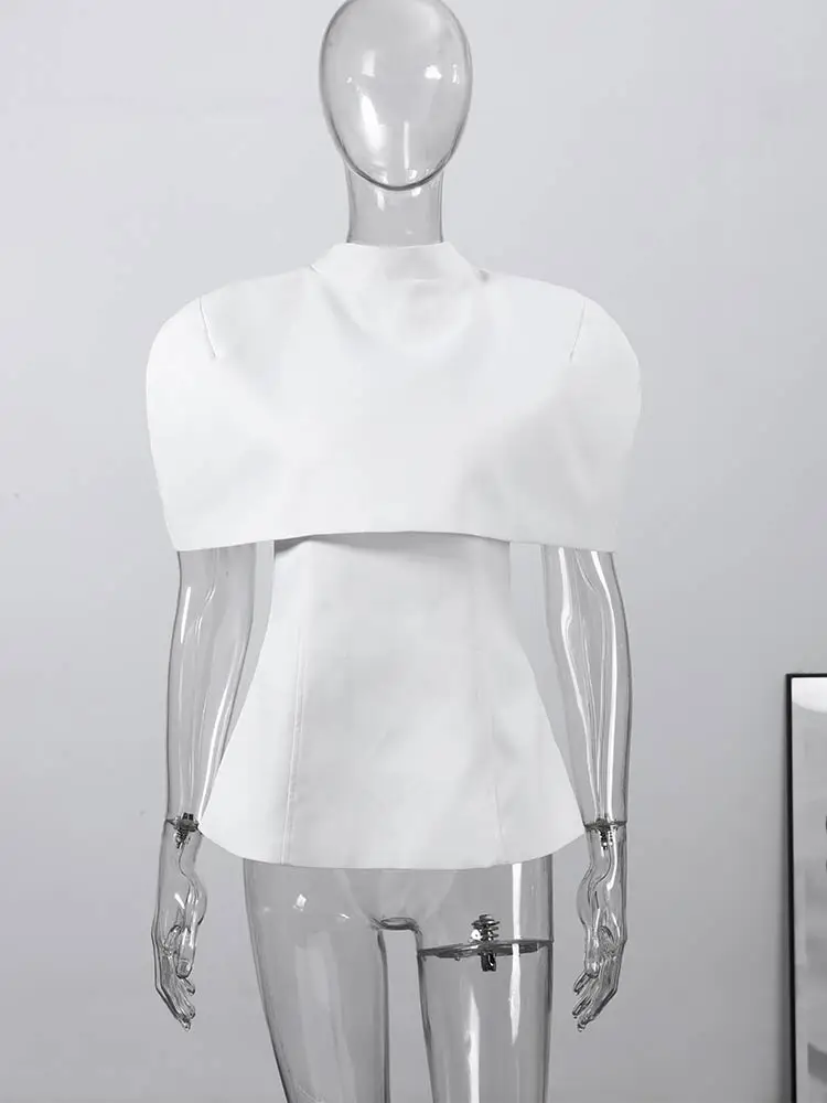 Halbrollkragen-Cape-Tube-Top-Anzüge für Damen, elegantes, kurzärmliges, schulterfreies Oberteil mit Taillenbetonung, schickes Büro-Outfit, Clubwear, Neu – Detail 5
