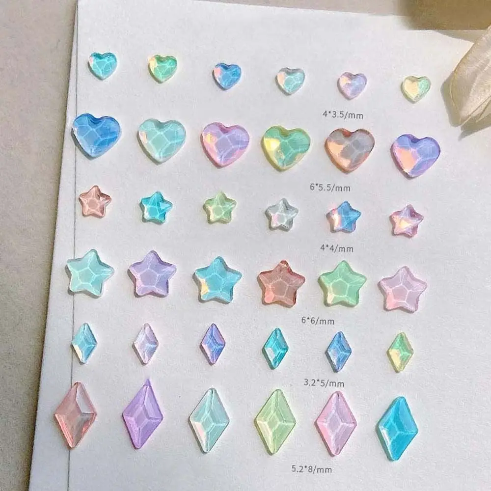 Dijes de estrellas, accesorios de manicura, corazones de amor rómbicos, taladros 3D para decoración de uñas, diamantes de imitación para uñas, decoraciones para uñas Aurora, joyería para uñas