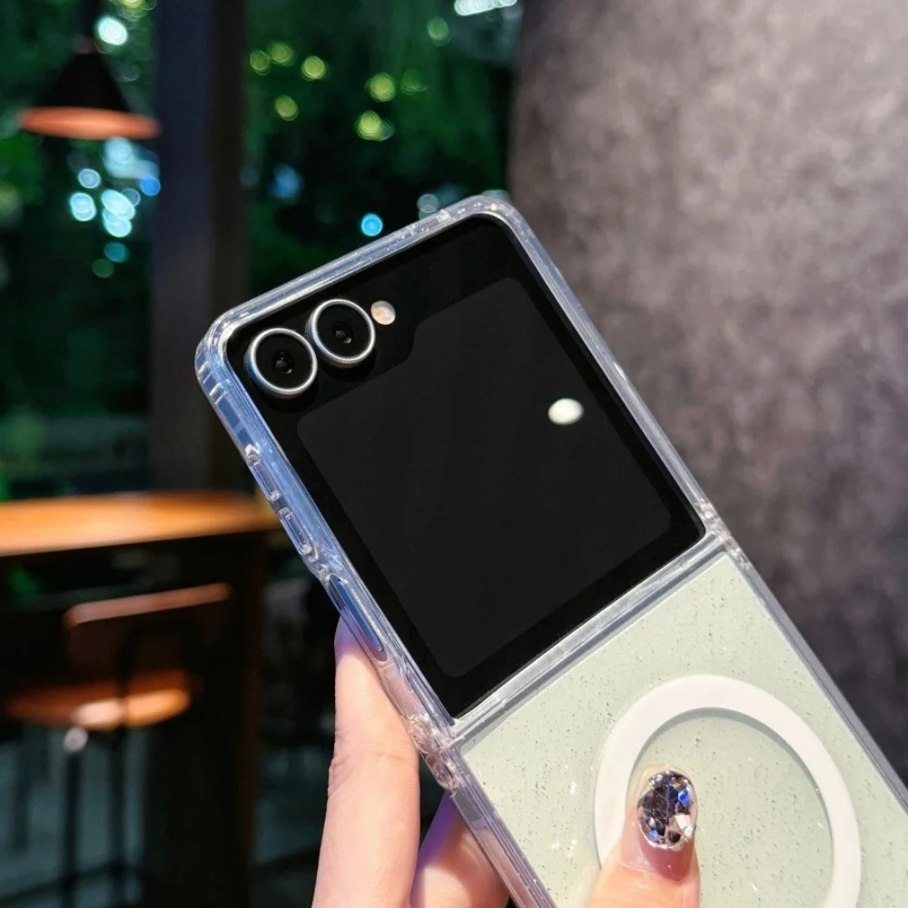 حافظة Z Flip 7 لامعة شفافة شحن لاسلكي Magsafe حافظات Funda لهاتف سامسونج جالاكسي Z Flip 7 6 5 4 3 Flip7fe حافظة شفافة
