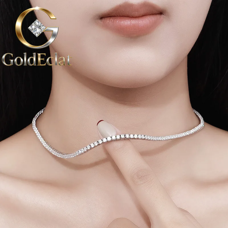

Ожерелье GoldEclat класса люкс из цельной платины PT950 с муассанитом 2,5 мм для женщин, полностью инкрустированное бриллиантами, легкая роскошная цепочка на ключицу