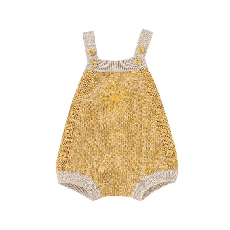 Sunshine Romper – 100% Cotton, Waffle Knit, Sleeveless with Sun Embroidery & Adjustable Straps – Breathable & Airy to Keep Your