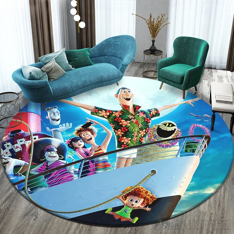 Film Hotel Transylvania Printed Pattern Circular Carpet 120cm Crawling Game Non-slip Floor Mat for Kids Rug Room Decor