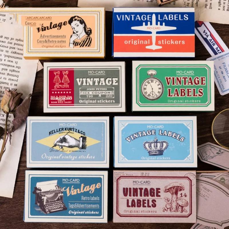 60pcs Vintage boxed stickers memo decorations handmade DIY labels scrapbook materials stationery supplies decorations