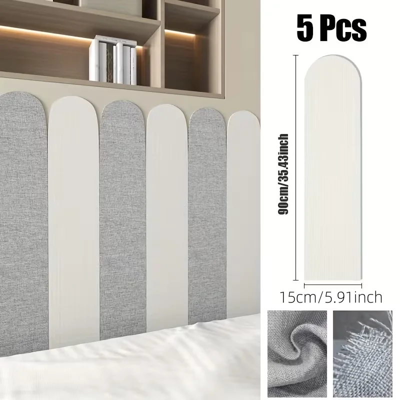 5pcs 90x15cm Self-Adhesive Linen Textured Wallpaper, Anti-Collision, Four-Sided Protection Wall Skirting Wallpaper