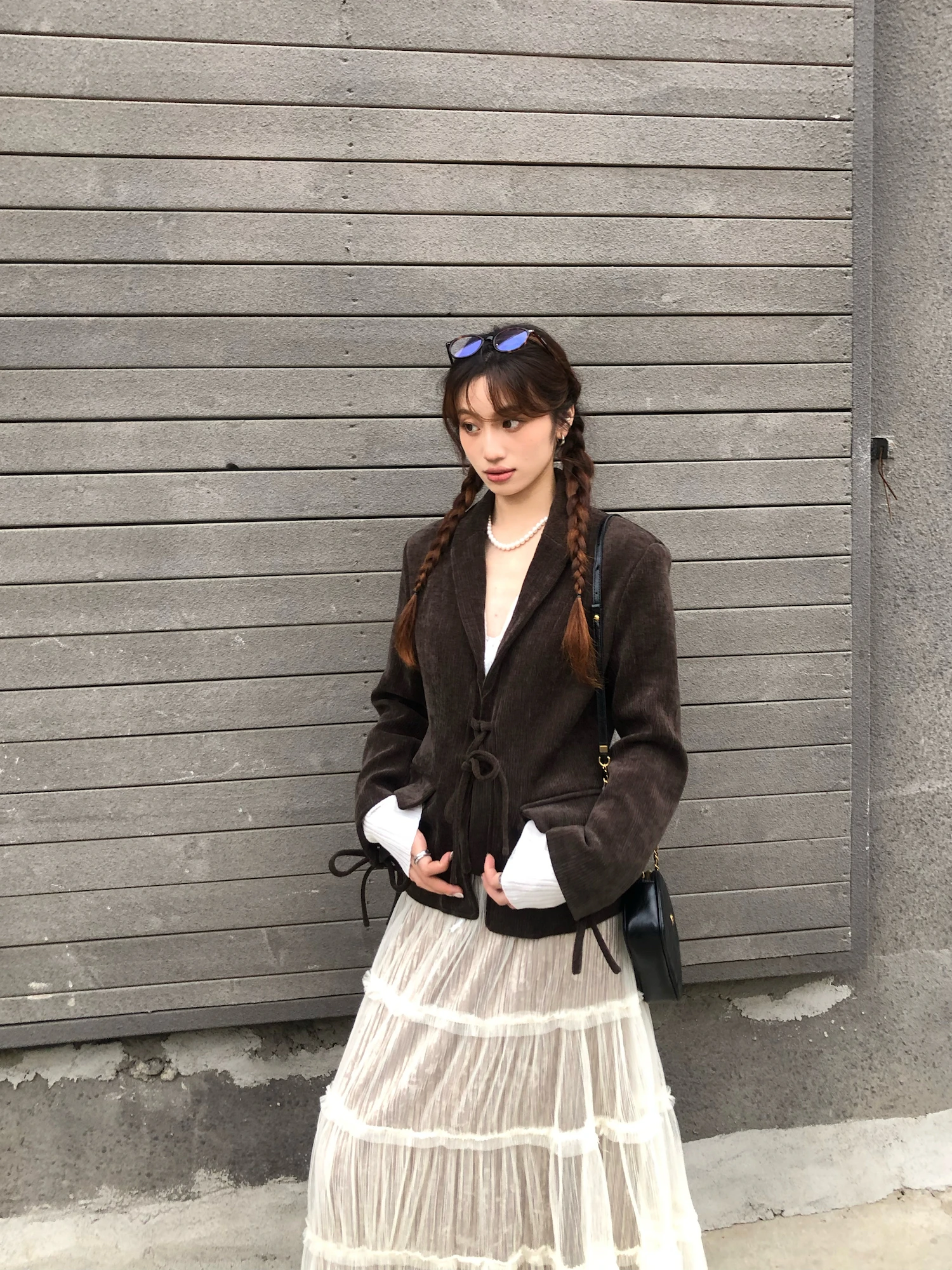 

7arewill Korean Sle Velvet Sensation Brown Sve Dstring Waist Small Suit Jaet Autumn Winter New Arrival Women's Faion