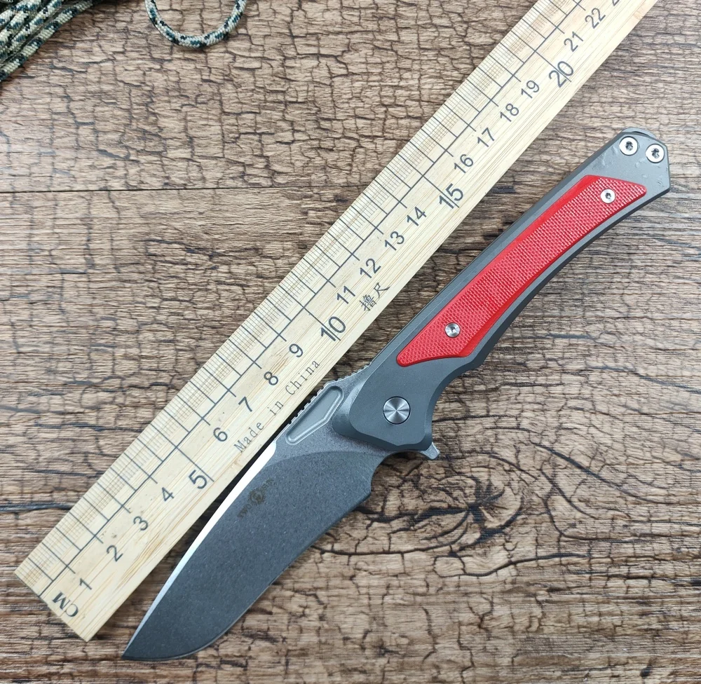 TWO SUN Folding Knife 14C28N Stonewash Blade Red G10 Titanium Handle Pocket Knives Utility Survival Outdoor Hunting  TS468