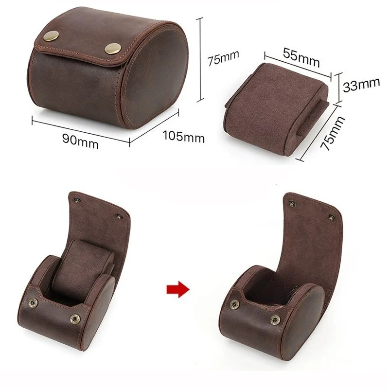 For Portable Watch Box Leather Retro Wind Watch Bag Dust Jewelry Storage Box