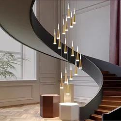 Modern Acrylic LED Chandelier Staircase Pendant Light Fixtures Black Meteor Shower Cryital Hanging Lamps Creative Design Indoor