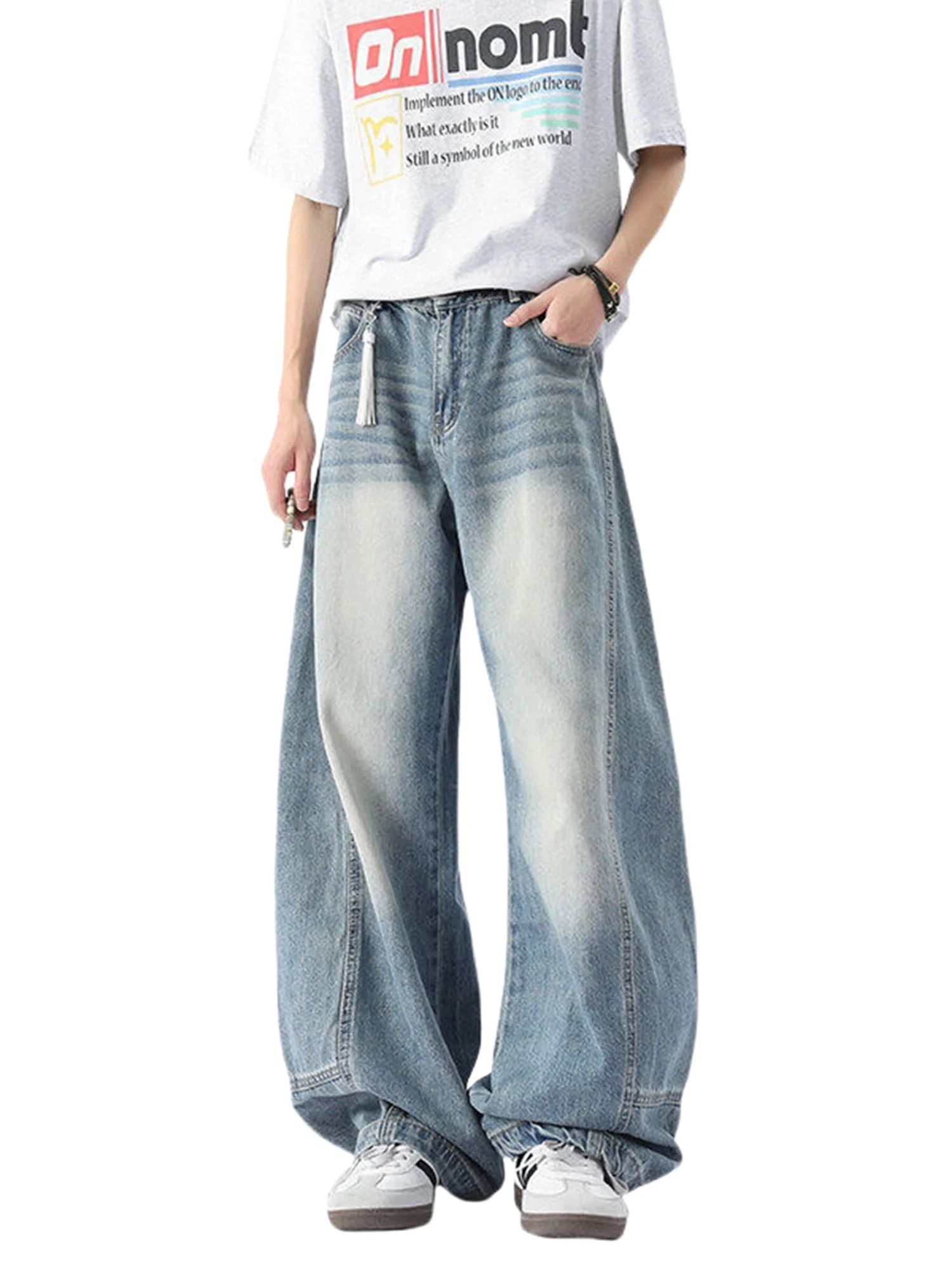 الرجعية الأمريكية Waed الدينيم الجينز الرجال عازمة سكين واسعة الساق مستقيم أنبوب فضفاض صالح الصيف العصرية ملابس شبابية تلاشى الجينز