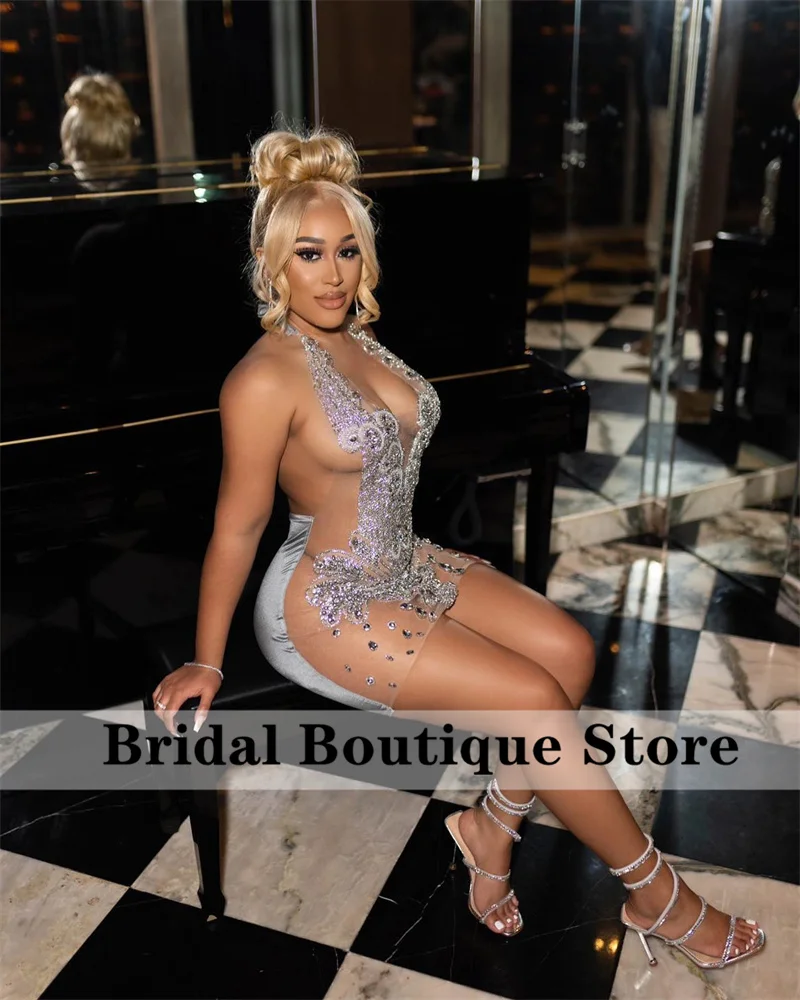 Sexy Sparkly Diamonds Short Prom Dress 2024 Glitter Crystals Rhinestone Beads Homecoming Birthday Party Dress Robe Customized