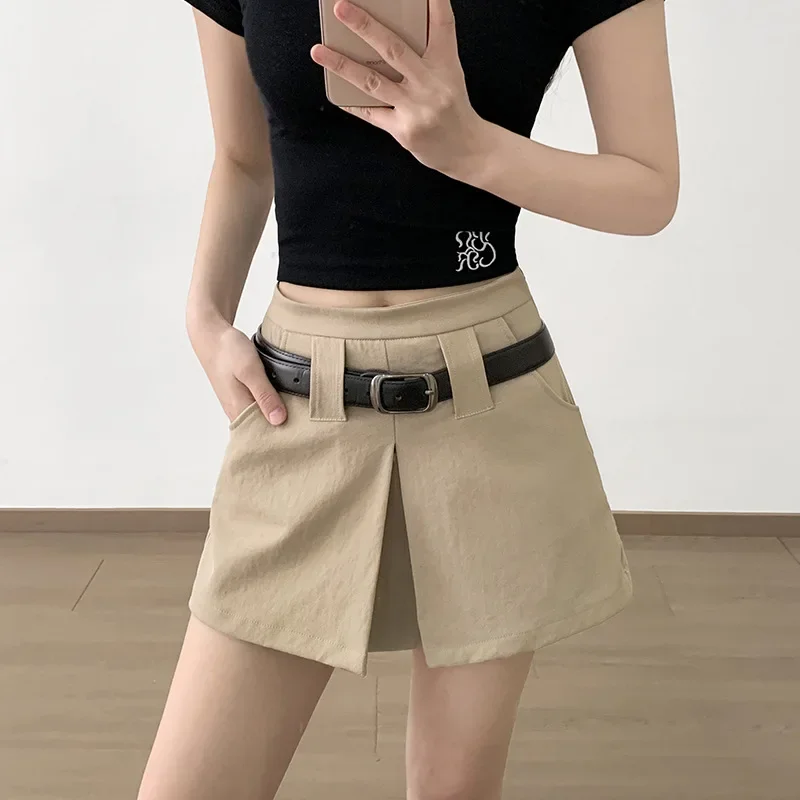 High Waist A Line Mini Skirt for Woman Summer  Slim Fit Cargo Skirt with Pockets Women Y2K Slit Pants No Belt