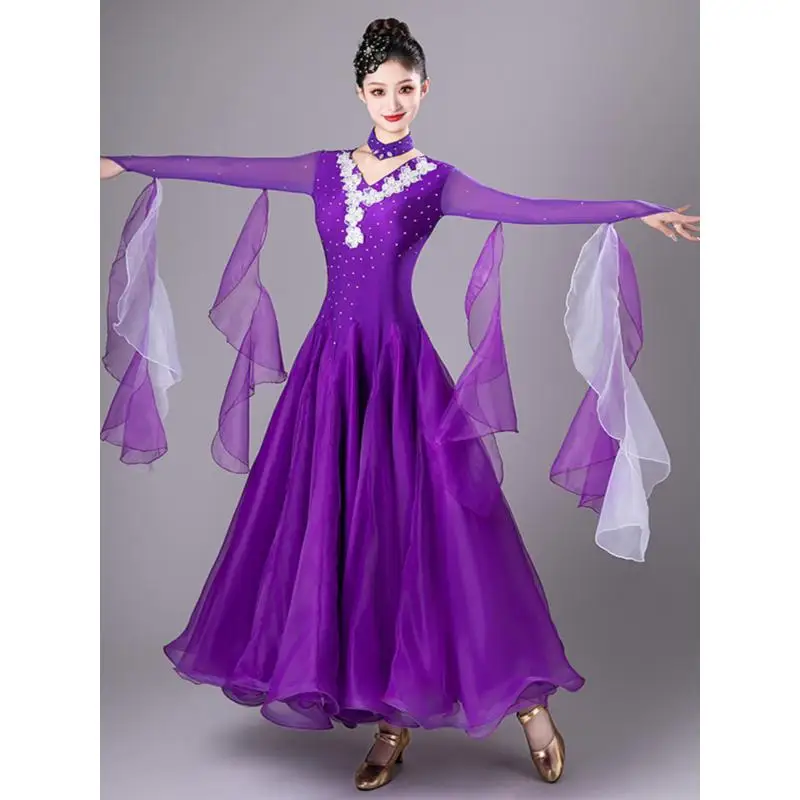 2025 New Modern Dance Big Swing Dress Woman Competition Dress Waltz Ballroom Dance Dress