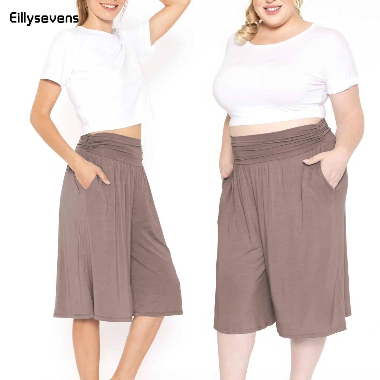 

New Women'S Summer Fashion Elastic 5-Point Pants Trendy Female Slim And Versatile Loose Wide Leg Straight Leg Casual Shorts