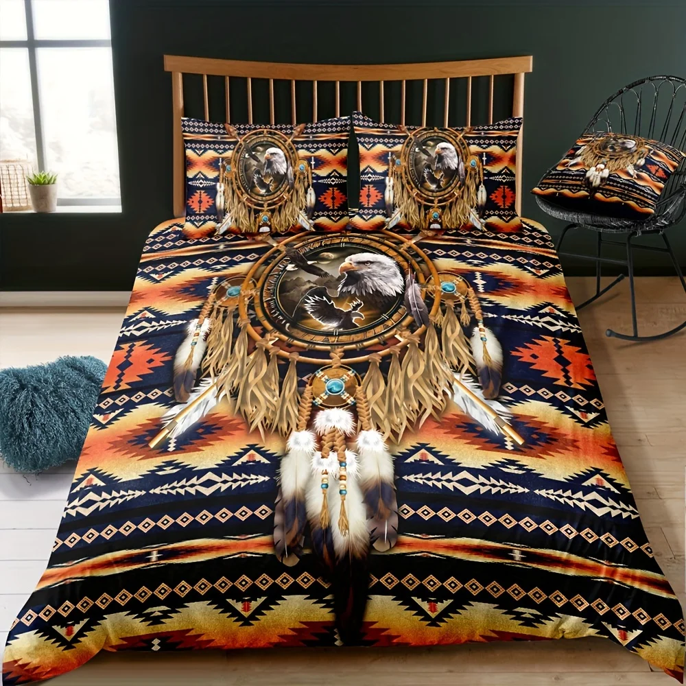 

Tribe Duvet Cover Set 1*Duvet Cover+2*Pillowcase Ethnic Style Dreamcatcher Eagle Print Aztec Soft Comfortable Bedding Set