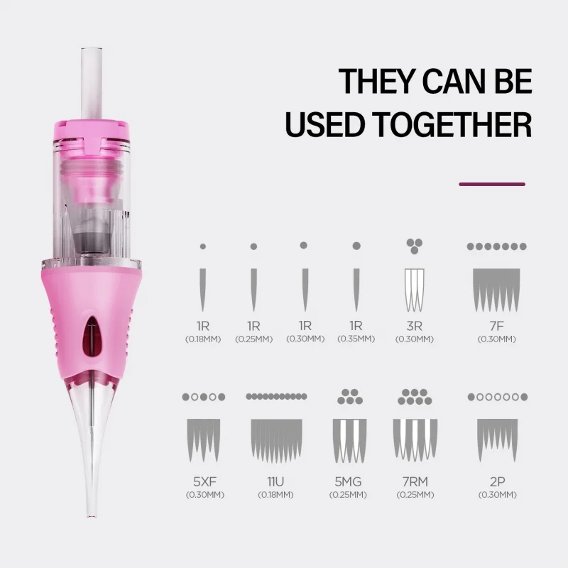 10pcs PMU Universal Disposable Tattoo Needle Cartridges Round Liner Sterilized Safety Needle 0.18/0.25/0.30mm for Tattoo Artists