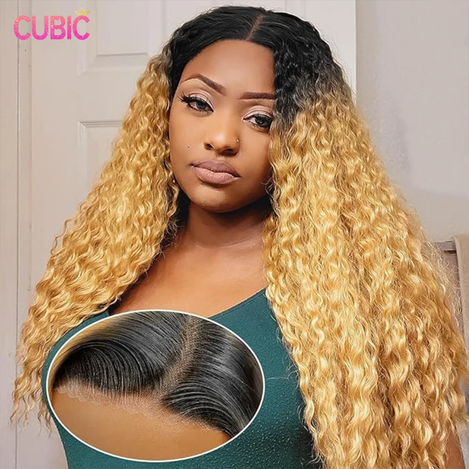 Honey Blonde Lace Front Wig, Perruques de cheveux humains bouclés, Perruque Deep Wave, 13 age, Densité 200%, 1B/27