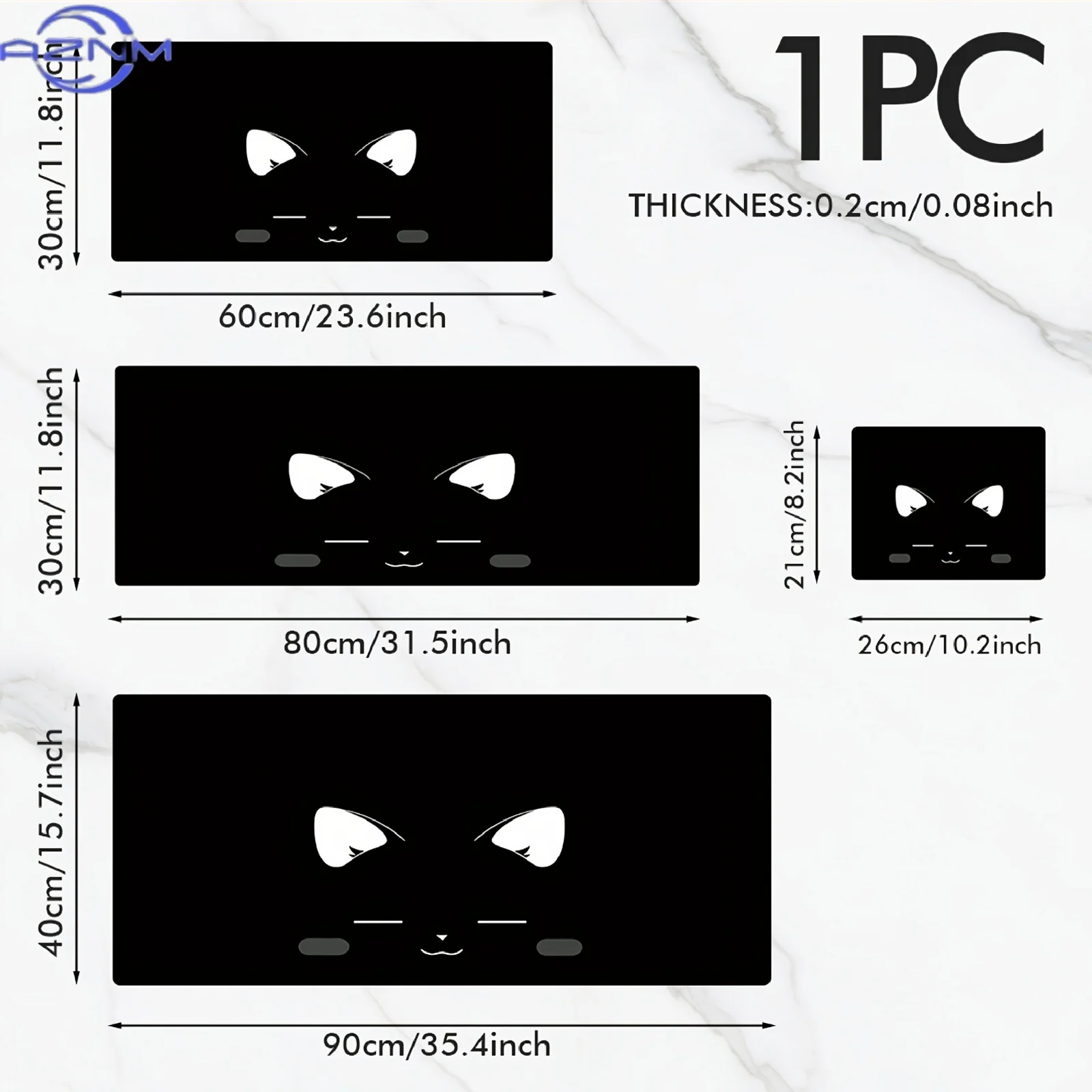 Adorable Mouse Pad Featuring a Black Cat Face, Designed with a Minimalist Style And Whiskers, Large Soft Rubber Base, Ideal for