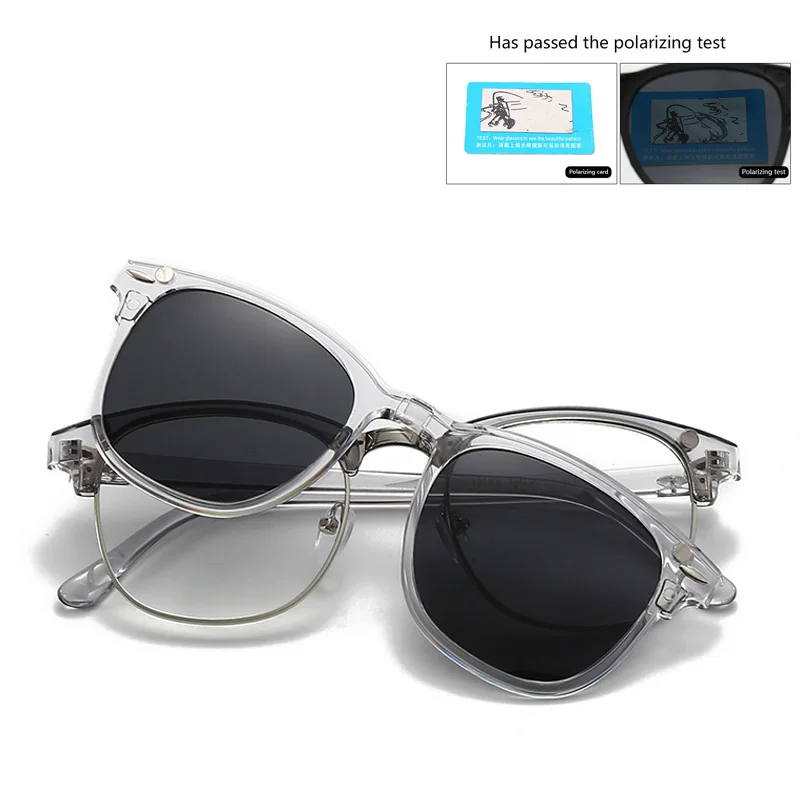 2218A Minding Transparent Grey White Frame 6 in 1 Polarized Clips Magnetic Glasses Sunglasses Magnet Customized