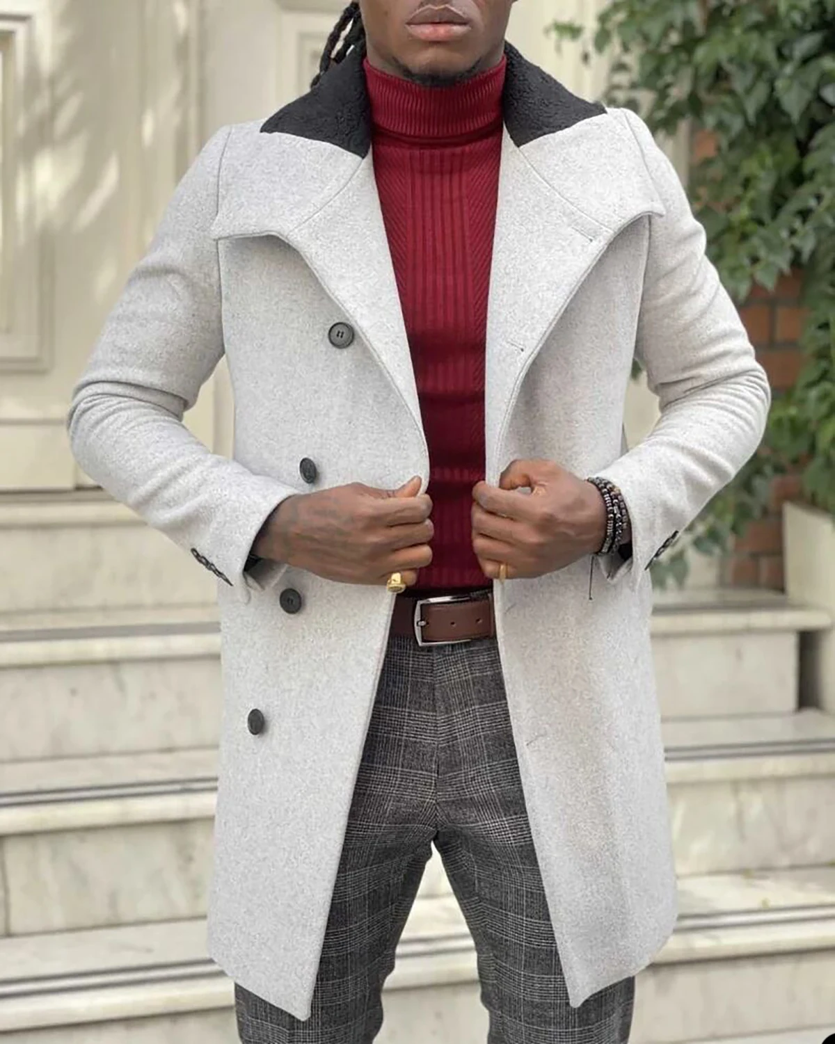 Winter Mens Woolen Overcoats Short Jacket Warm Groom Party Prom Tuxedos Coat Business Wear Outfit One Piece