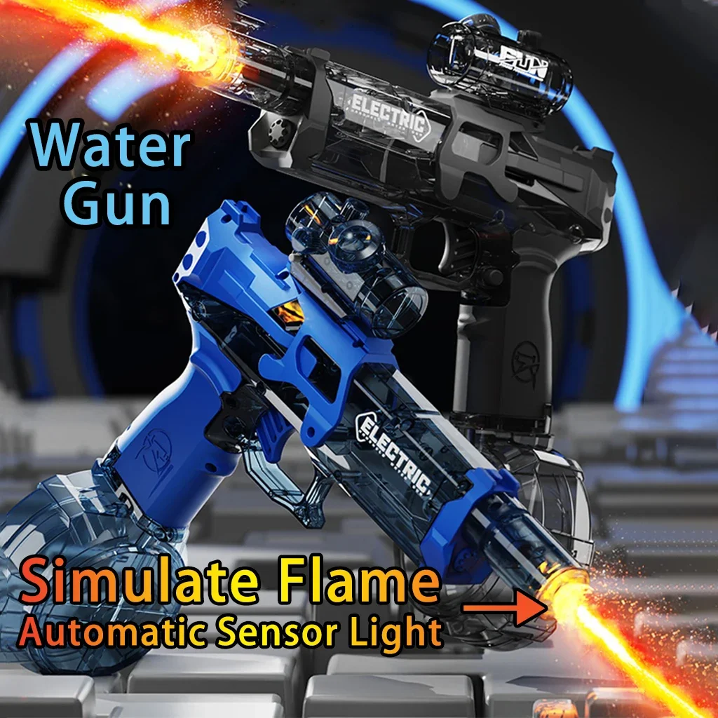 Automatic Squirt Guns Pistol Simulated Flame Water Gun Blaster Toys for Children Adults Electric Launcher Gifts for Boys Girls