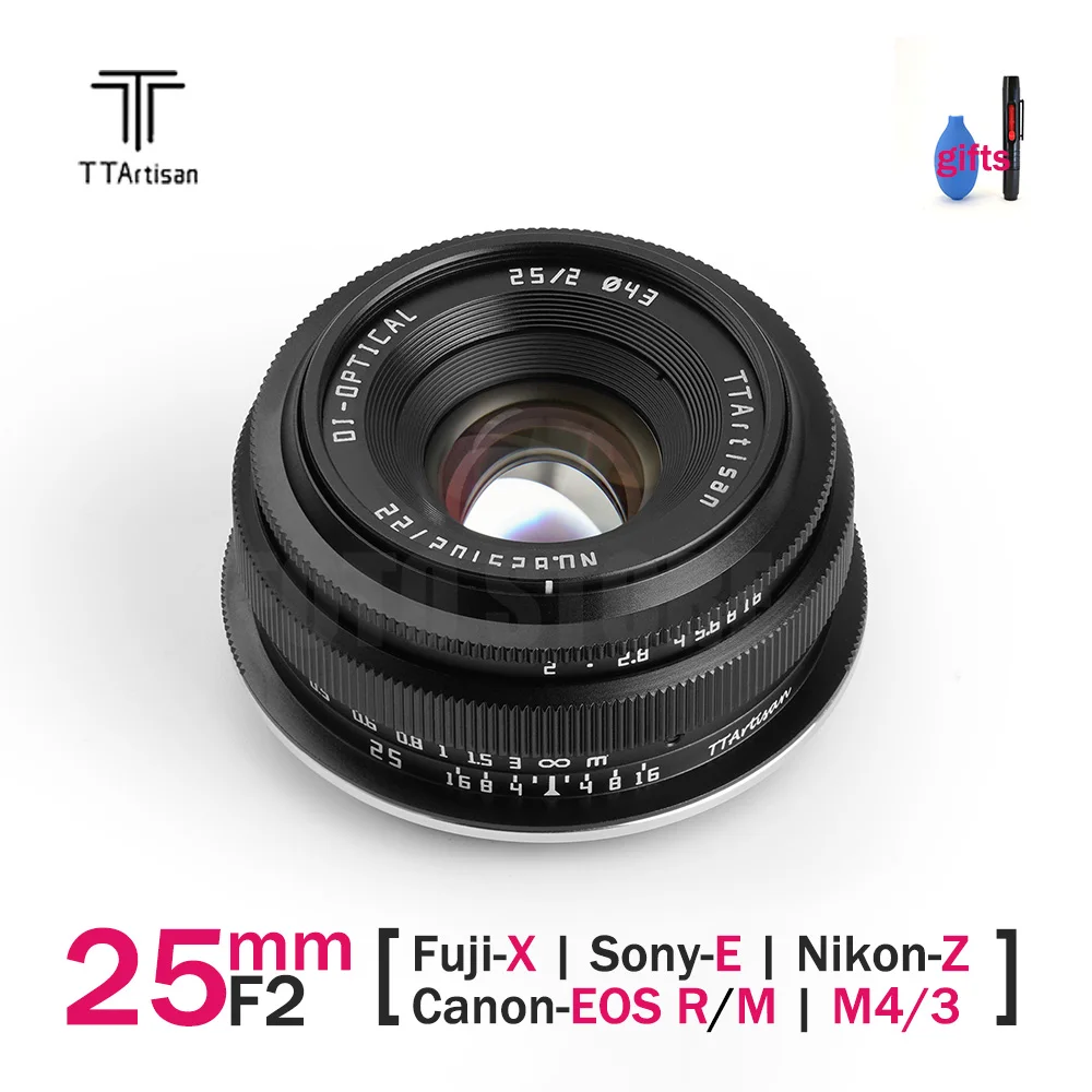 TTartisan 25mm F2 APS-C Lens MF Portrait Lens for Fuji X,SONY E,NIKON Z,Canon EOS R EF M,RF,Olympus M4/3,L Mount Cameras Lenses