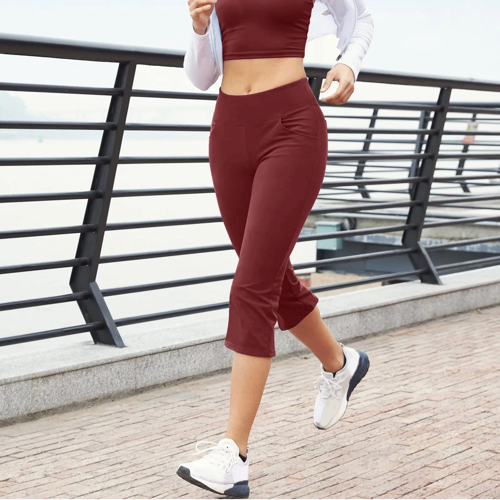 

Women Yoga Pants Pockets High Waist Workout Capri Pants Sweatpants Leggings Casual Cropped Elastic Waist Trousers Joggers