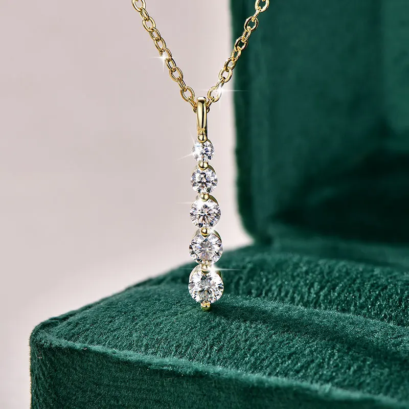 Rrjzz D-Farbiger Runder Moissanit-Anhänger Halskette für Damen 14K Vergoldet 5-Stein Labor-Imitationsdiamant-Halskette GRA-Zertifiziert – Detail 10