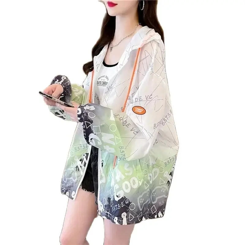 Long Women Sun-Protective Clothing 2024 Summer New Ladies jacket Long-Sleeved Loose Fashion Sunscreen Coat Women