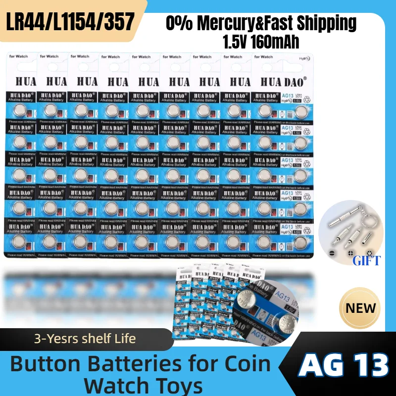

LR44 AG13 A76 357 357A LR1154 SR1154 SR44 GP76 Button Cell Batteries for Watch Car Key Remote Control Toy Calculator Thermometer