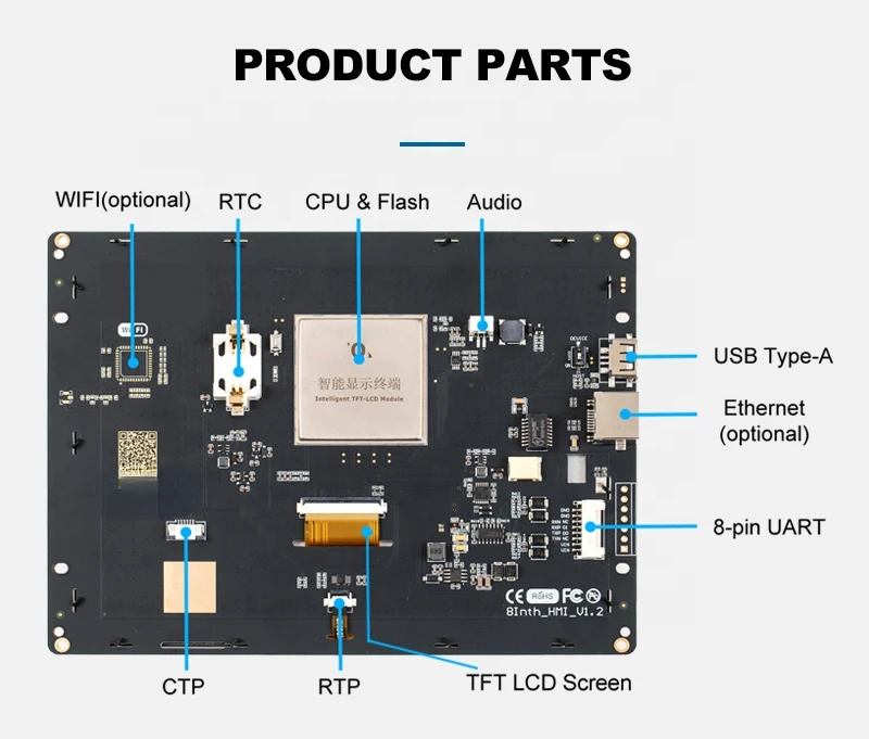 8 Inch 800*600 HMI Intelligent UART TFT LCD Display Module For Touch Screen Panel With Control Board