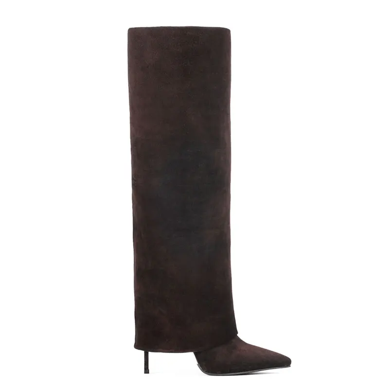 Sharp pointed new plus size novel pants leg knee high boots with super high slim heels and sexy long boots for women