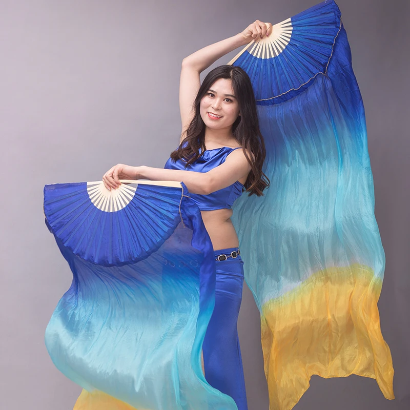 For Kid and Women Belly Dancing Bellydance 1 Pair Gradient Color Dancer Practice Stage Performance 150/180x90cm Real Silk Fans