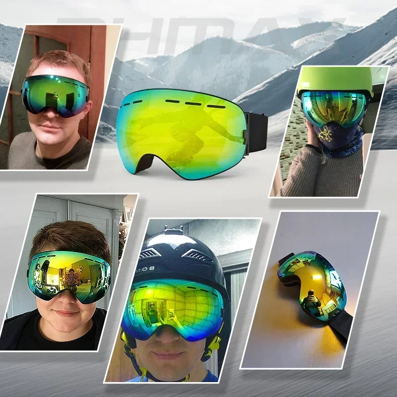 PHMAX-Lunettes de ski anti-buée à double couche pour homme, lunettes de motoneige, lunettes de sport en plein air, lunettes de ski, lunettes de